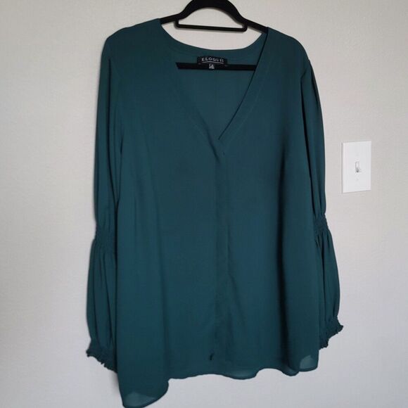 Eloquii Tops - Eloquii Teal Chiffon Button Down Blouse Size 16